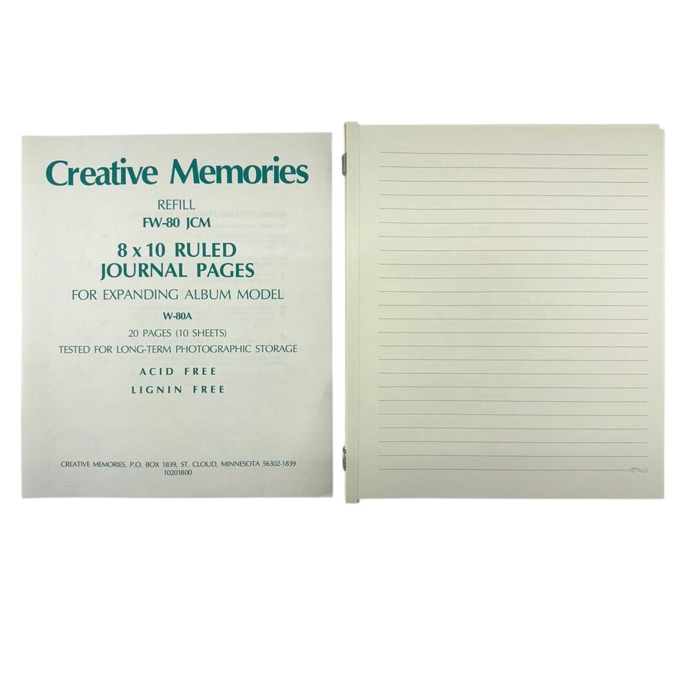 Creative Memories 8x10 Ruled Journal Pages Refill FW-80 JCM 20 Sheets
